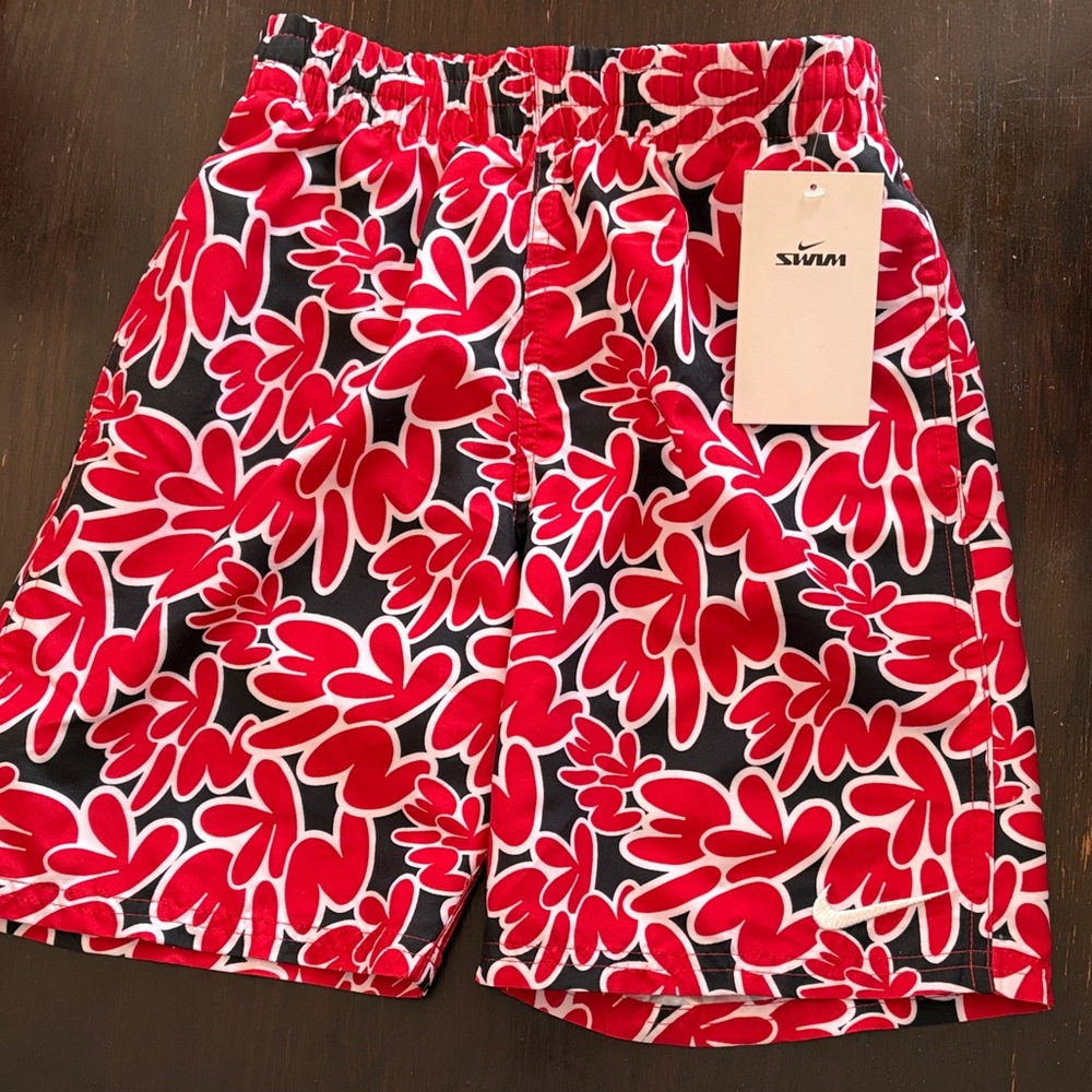 Red and Black Nike Swim Shorts